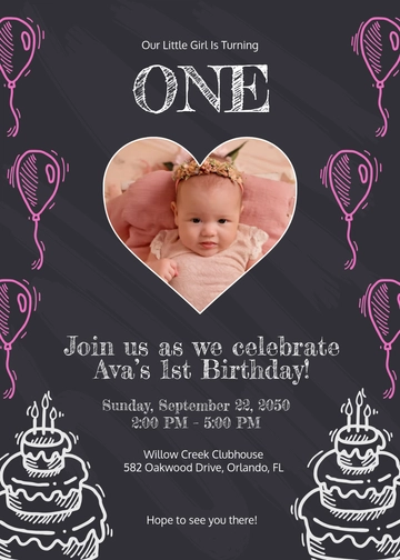 Chalkboard First Birthday Invitation Template - Edit Online & Download