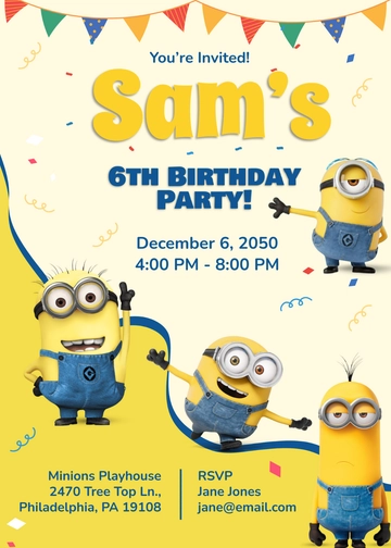 Yellow Minion Kids Birthday Invitation Template - Edit Online & Download