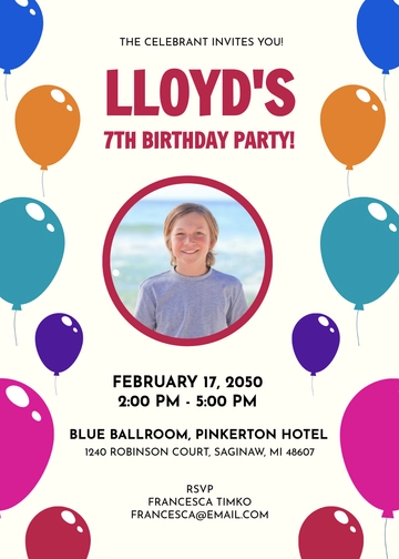 Balloon-Themed Kids Birthday Invitation Template - Edit Online & Download
