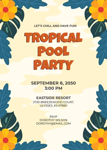 Colorful Tropical Pool Party Invitation Template - Edit Online & Download