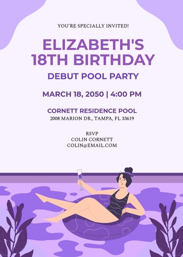 Aesthetic Debut Pool Party Invitation Template - Edit Online & Download