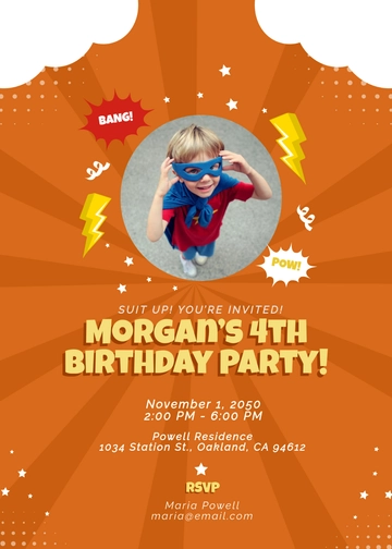 Superhero-Themed Kids Birthday Invitation Template - Edit Online & Download
