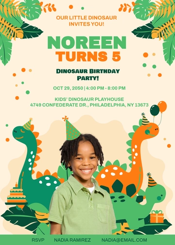 Dinosaur Kids Birthday Invitation Template - Edit Online & Download