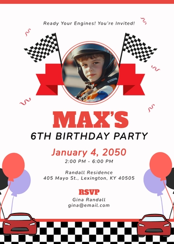 Race Car Kids Birthday Invitation Template - Edit Online & Download