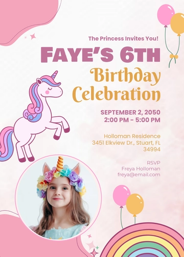 Unicorn Kids Birthday Invitation Design Template - Edit Online & Download