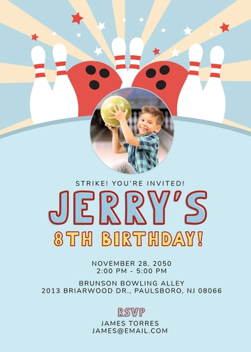 Bowling Kids Birthday Party Invitation Template - Edit Online & Download