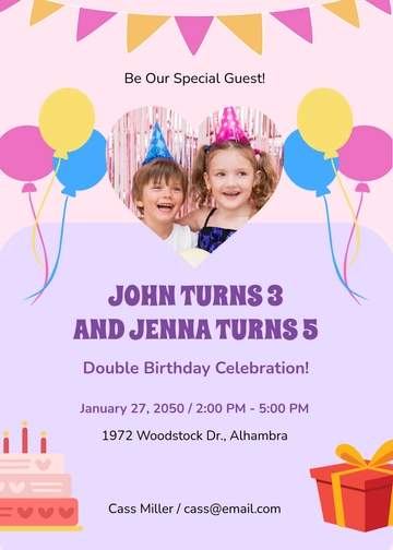 Aesthetic Joint Kids Birthday Invitation Template - Edit Online & Download