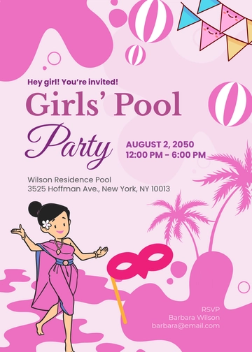 Pink Girls’ Pool Party Invitation Template - Edit Online & Download