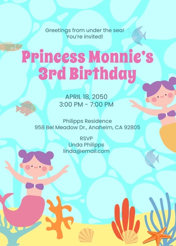 Kids Mermaid Birthday Invitation Template - Edit Online & Download