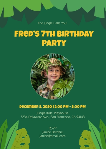 Modern Jungle Birthday Invitation Template for Kids - Edit Online & Download