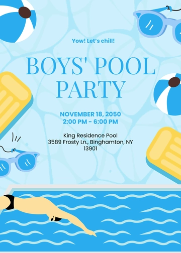 Blue Boys' Pool Party Invitation Template - Edit Online & Download