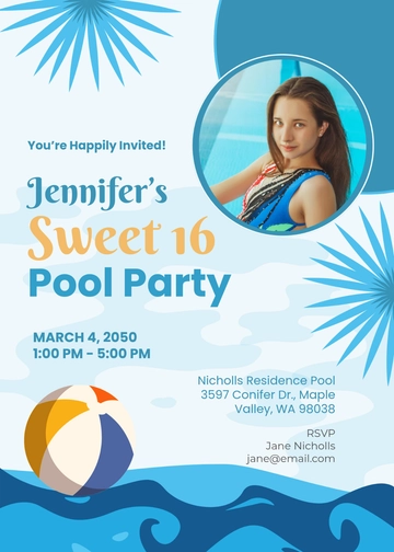 Creative Sweet 16 Pool Party Invitation Template - Edit Online & Download