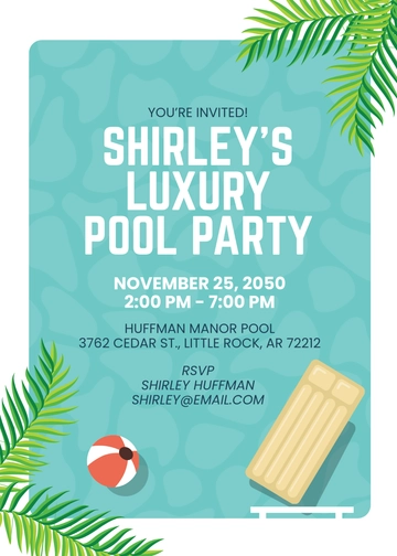 Simple Luxury Pool Party Invitation Template - Edit Online & Download