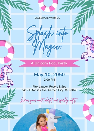 Unicorn Pool Party Invitation Template - Edit Online & Download