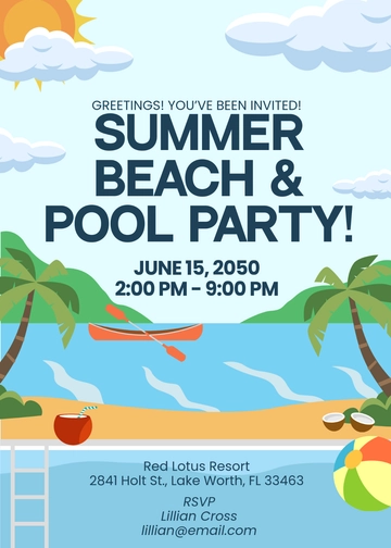 Beach and Pool Party Invitation Template - Edit Online & Download