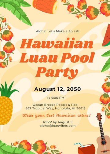 Hawaiian Pool Party Invitation Template - Edit Online & Download