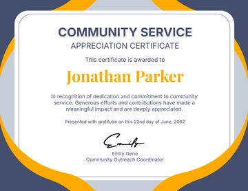Community Service Appreciation Certificate Template - Edit Online & Download
