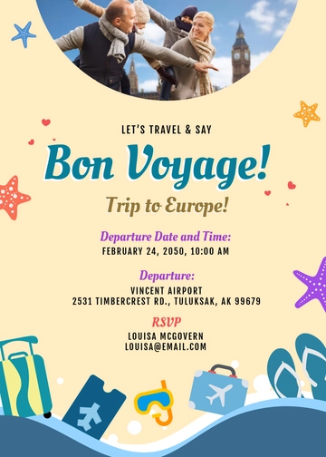 Bon Voyage Travel Invitation Template - Edit Online & Download