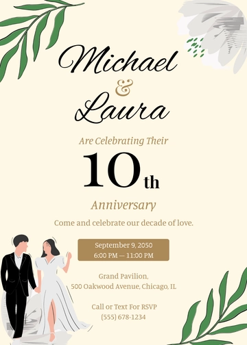 Aesthetic 10th Wedding Anniversary Invitation Template - Edit Online & Download