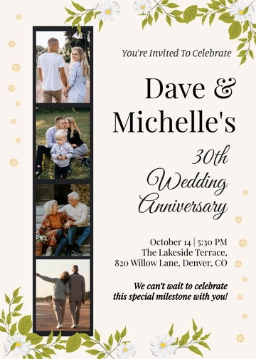 30th Wedding Anniversary Invitation Template - Edit Online & Download