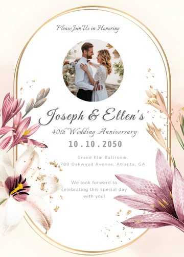 Wildflower Wedding Anniversary Invitation Template - Edit Online & Download