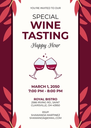 Maroon Wine Tasting Happy Hour Invitation Template - Edit Online & Download Maroon Wine Tasting Happy Hour Invitation Template - Edit Online & Download