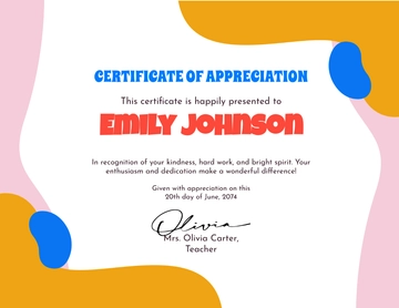 Colorful Appreciation Certificate for Kids Template - Edit Online & Download