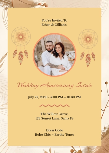 Boho Wedding Anniversary Invitation Template - Edit Online & Download