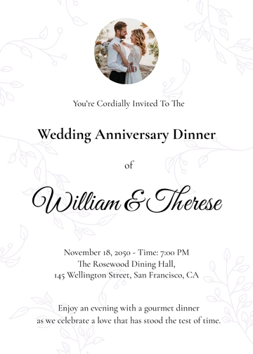 Simple Wedding Anniversary Dinner Invitation Template - Edit Online & Download