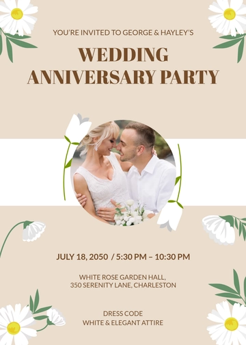 White Rose Wedding Anniversary Invitation Template - Edit Online & Download