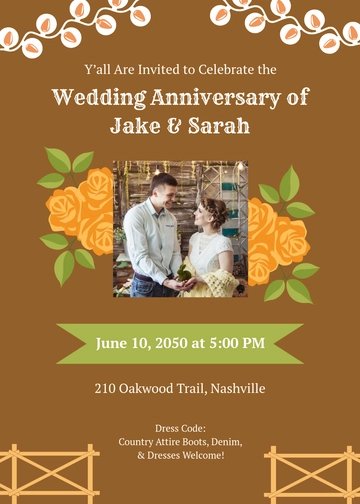 Country-Style Wedding Anniversary Invitation Template - Edit Online & Download