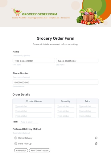 Grocery Order Form Template - Edit Online & Download
