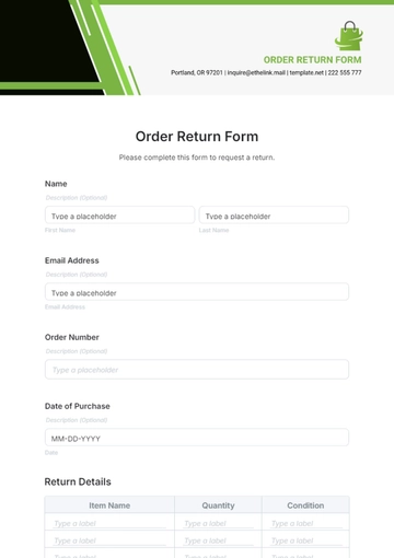 Order Return Form Template - Edit Online & Download