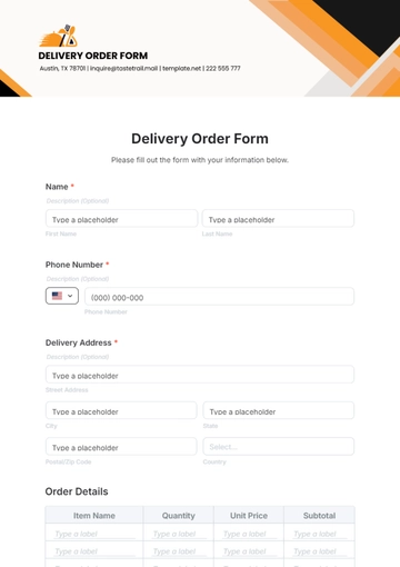 Delivery Order Form Template - Edit Online & Download