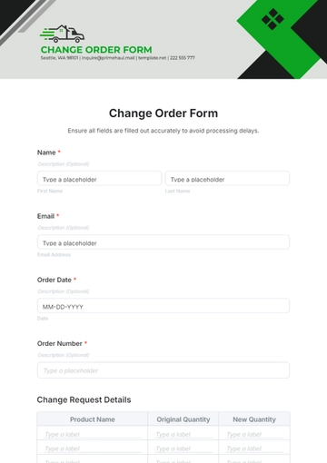 Change Order Form Template - Edit Online & Download