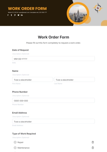 Work Order Form Template - Edit Online & Download