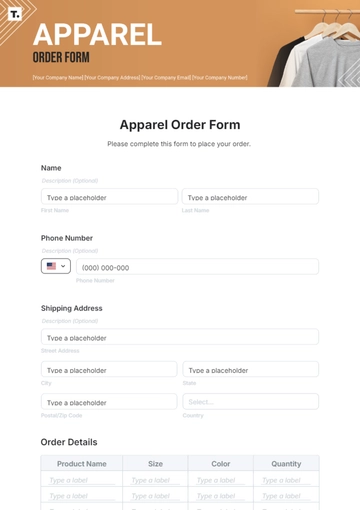 Apparel Order Form Template - Edit Online & Download