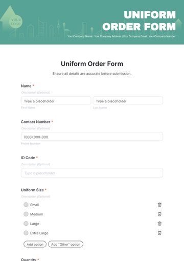 Uniform Order Form Template - Edit Online & Download