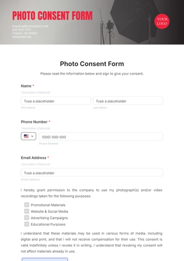 Photo Consent Form Template - Edit Online & Download