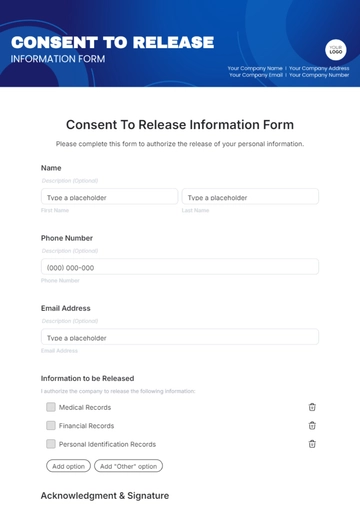 Consent To Release Information Form Template - Edit Online & Download