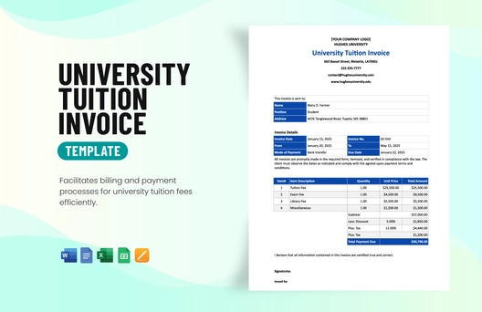 University Tuition Invoice Template