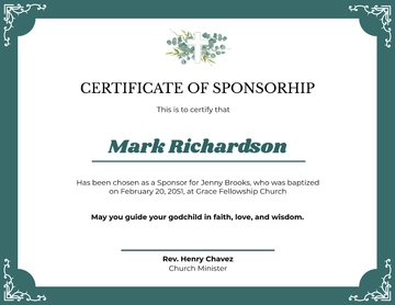 Baptism Certificate for Sponsor Template - Download | Template.net