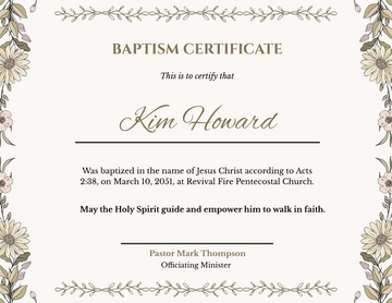 Pentecostal Baptism Certificate Template - Download | Template.net