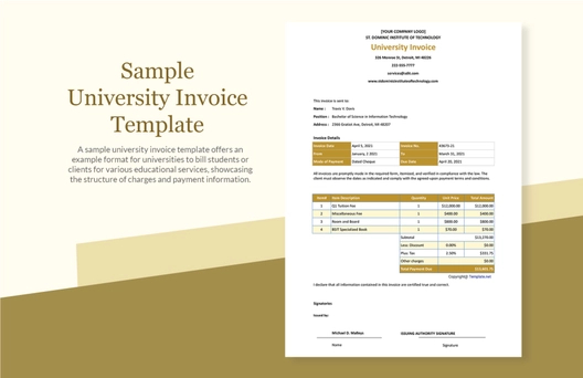 Sample University Invoice Template