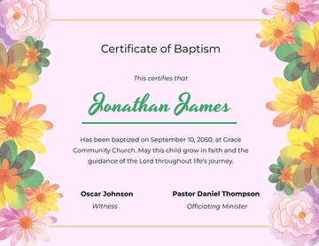 Colorful Baptism Certificate for Baby Template - Edit Online & Download