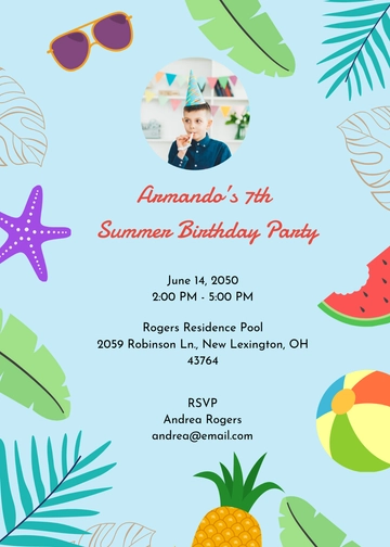 Colorful Summer Kids Party Invitation Template - Edit Online & Download