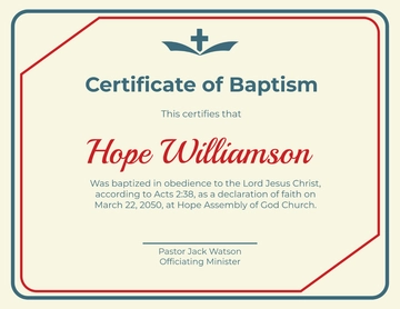 Simple Baptism Assemblies Certificate Template - Edit Online & Download