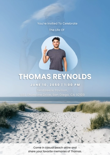 Beach Theme Celebration of Life Invitation Template - Edit Online & Download