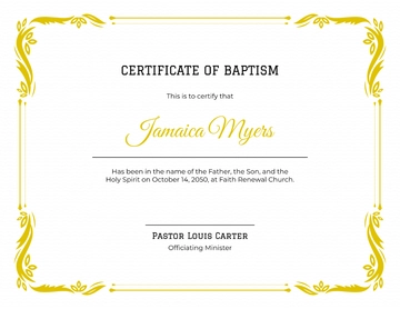 Yellow Background Baptism Certificate Template - Edit Online & Download