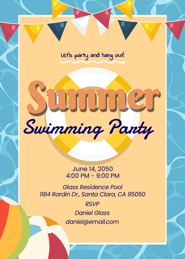 Custom Summer Swimming Party Invitation Template - Edit Online & Download